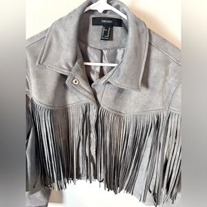 Forever 21 faux suede gray fringe crop jacket size xs